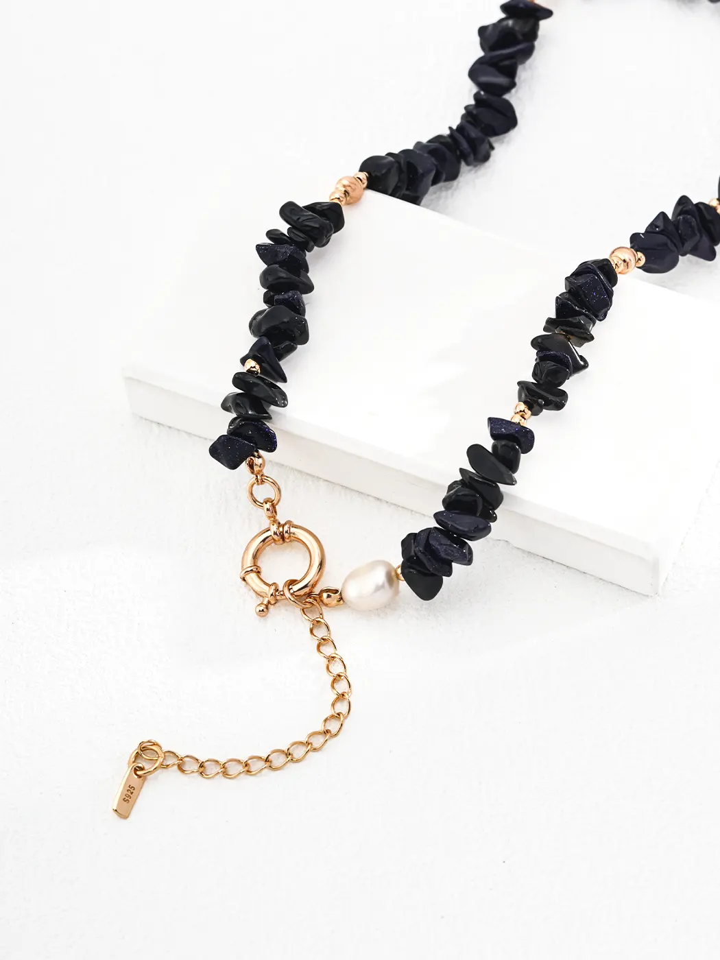 Night Shard Sandstone Necklace with Pearl in S925 - Image 5