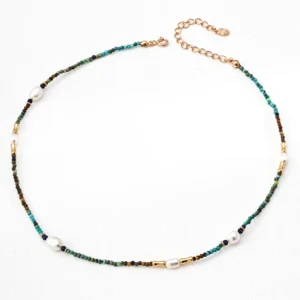 Boho Turquoise Lapis Pearl Necklace in Sterling Silver