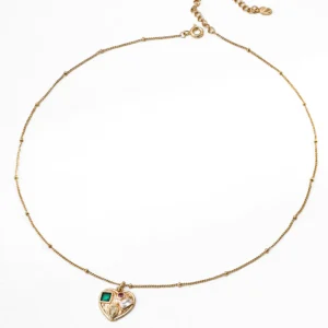 Treasured Heart Gem Necklace with CZ in Sterling Silver
