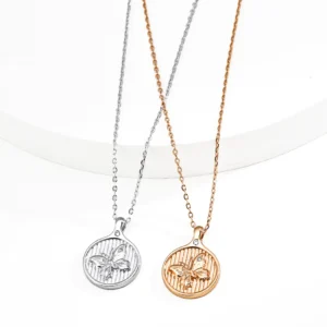 Butterfly Coin Pendant Necklace in Sterling Silver