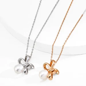 Graceful Knot Pearl Pendant Necklace in Sterling Silver