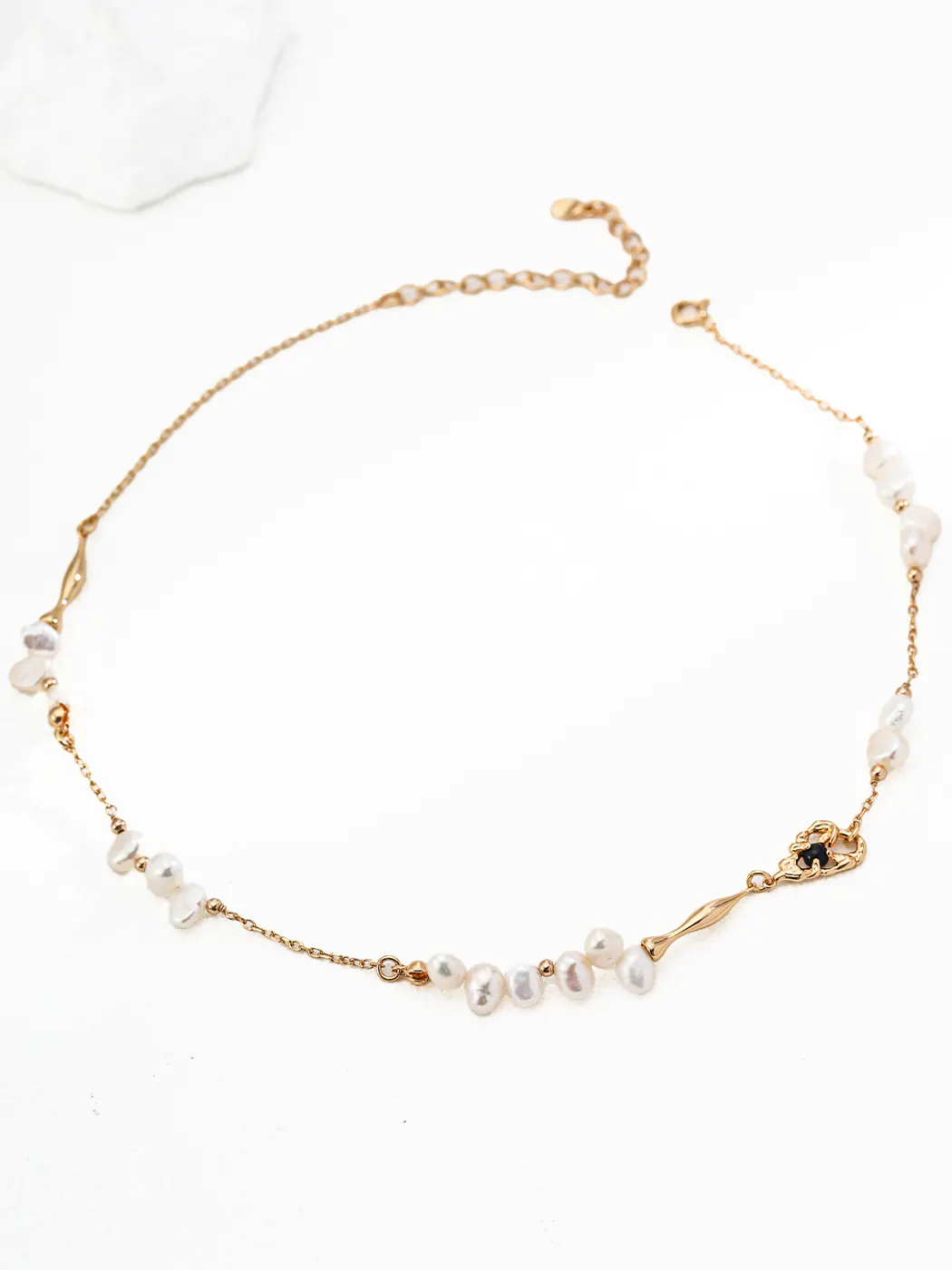 Obsidian Bloom Pearl Necklace with Black Onyx in Sterling Silver