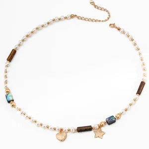 Pearl Voyage Charm Necklace with Tiger Eye Abalone Shell