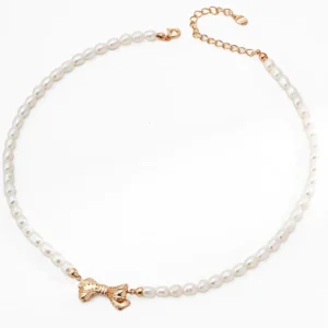 Lovelace Pearl Bow Necklace Sterling Silver Vintage Gold