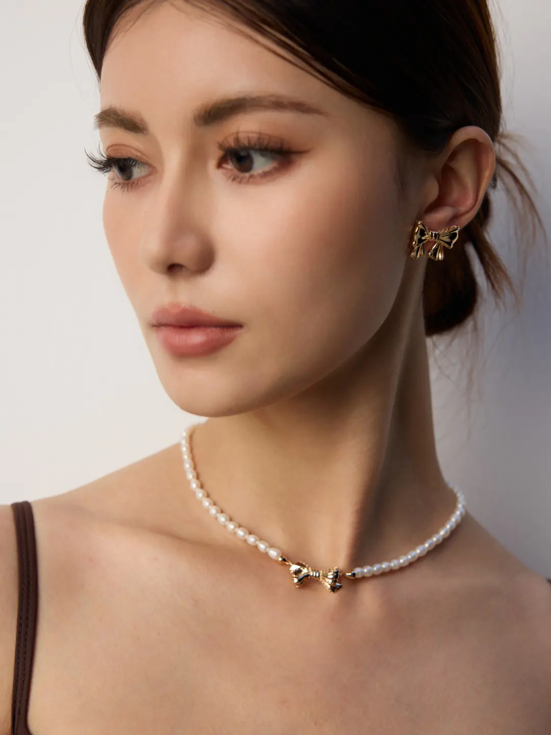 Lovelace Pearl Bow Necklace Sterling Silver Vintage Gold - Image 6