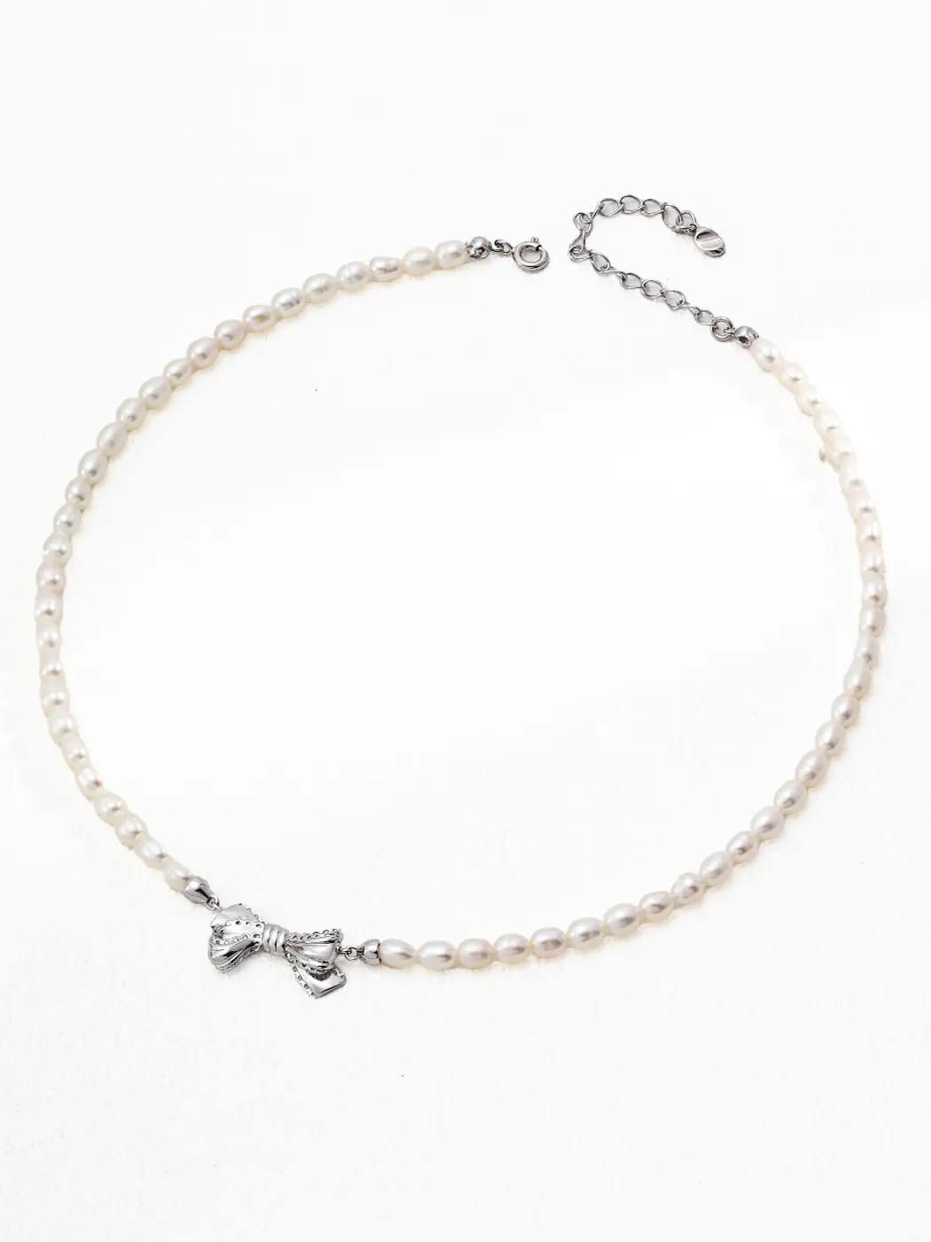 Lovelace Pearl Bow Necklace Sterling Silver Vintage Gold - Image 8