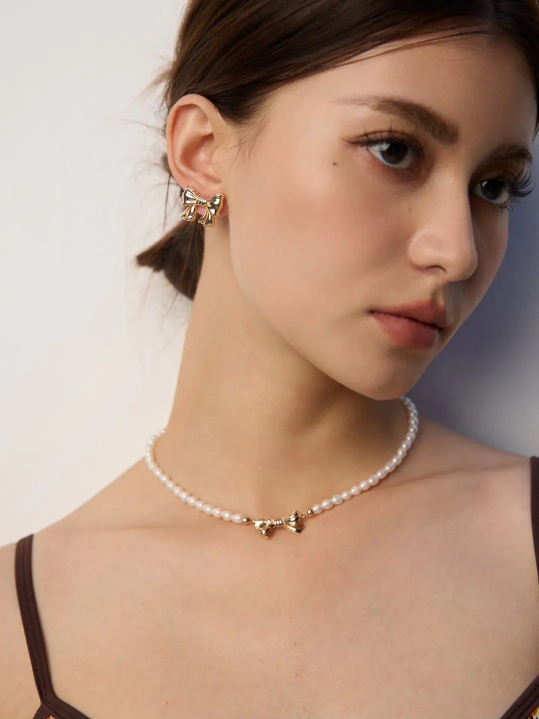 Lovelace Pearl Bow Necklace Sterling Silver Vintage Gold - Image 5