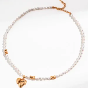 Heart Pearl Necklace – Vintage Gold Heart Pearl Necklace in S925 Sterling Silver