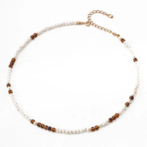Honey Glow Pearl Necklace with Czech Glass Bead