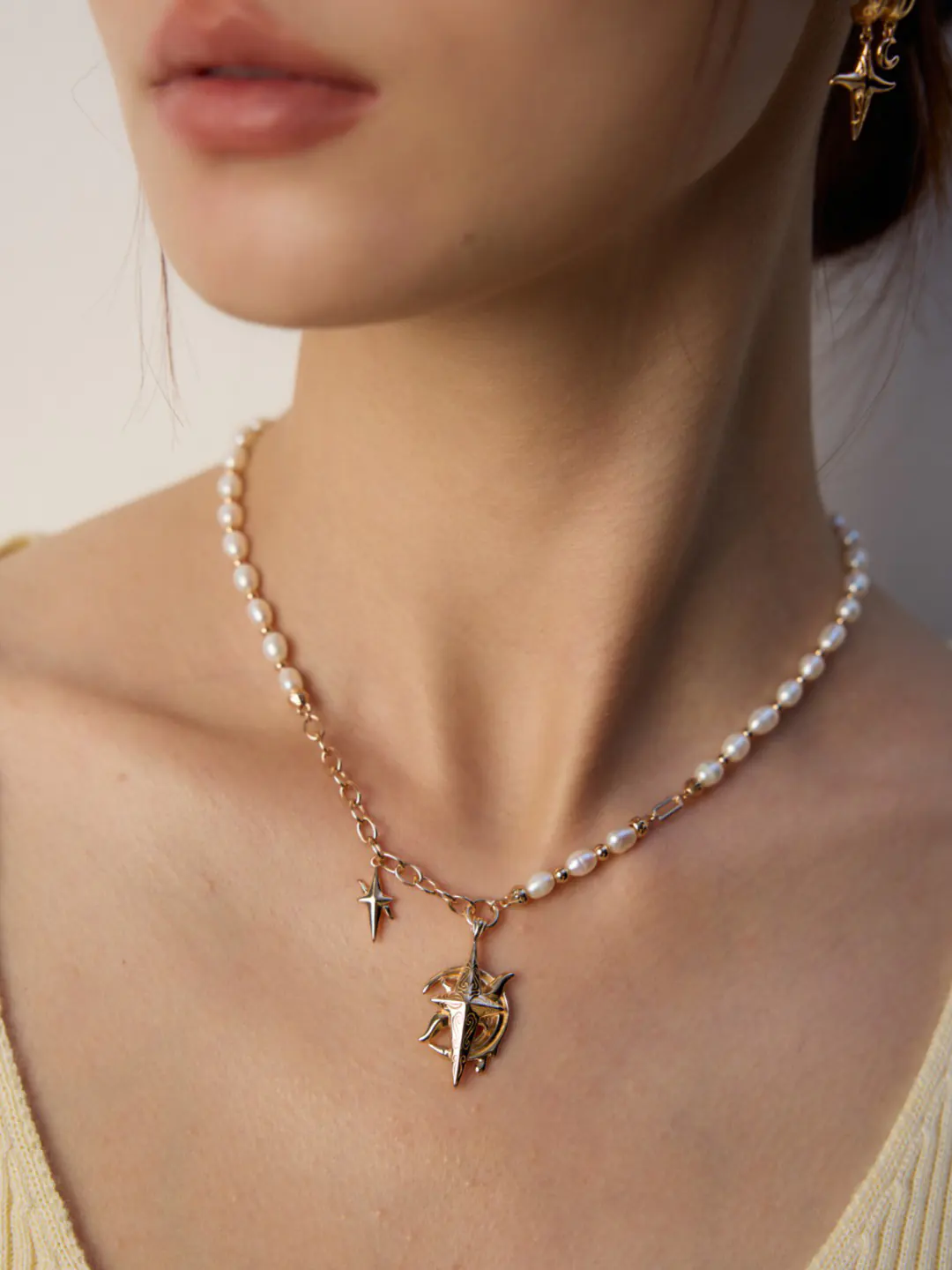 Navigator Star Pearl Necklace Sterling Silver - Image 2