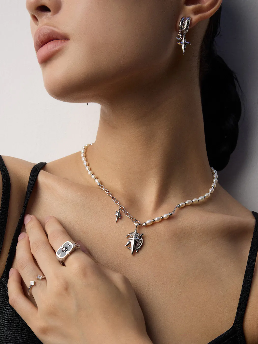 Navigator Star Pearl Necklace Sterling Silver - Image 6