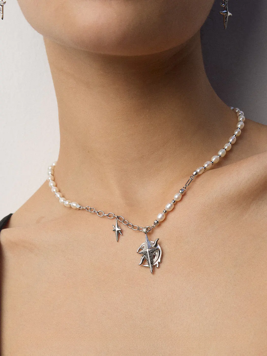 Navigator Star Pearl Necklace Sterling Silver - Image 5