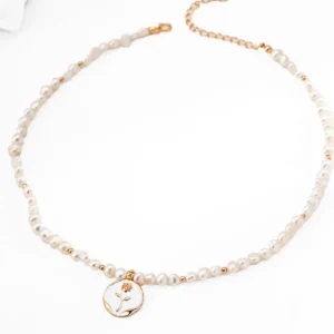 Golden Rose Emblem Pendant with Pearl in Sterling Silver