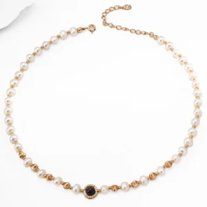 Ocean Tide Pearl Necklace with Tiger Eye and CZ
