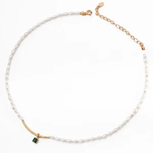 Minimalist Square CZ Pendant with Natural Pearls Necklace