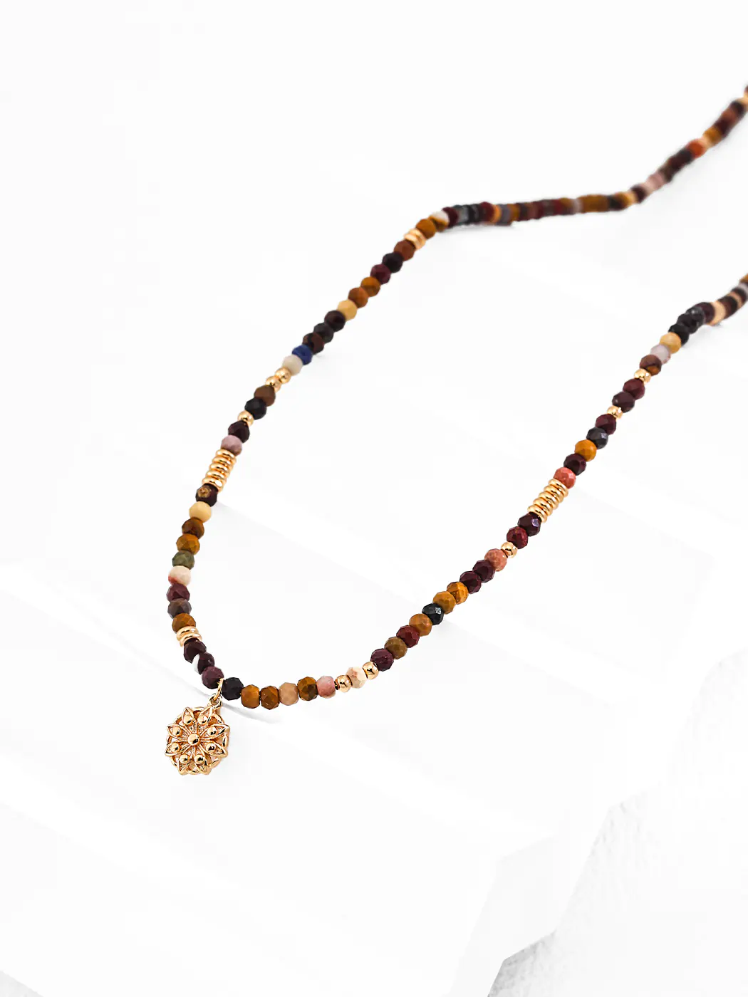 Golden Lotus Necklace with Yolk Stone Beads - Image 3