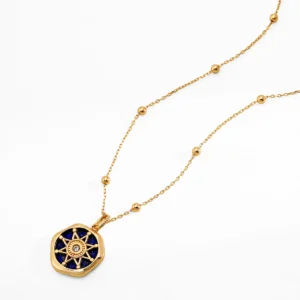 Celestial Compass Lapis CZ Pendant in Sterling Silver