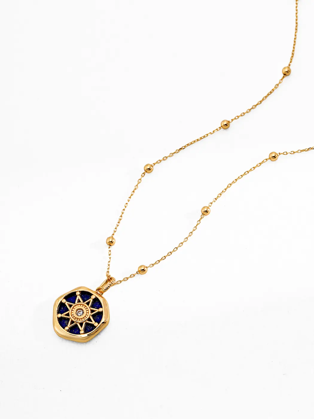 Celestial Compass Lapis CZ Pendant in Sterling Silver