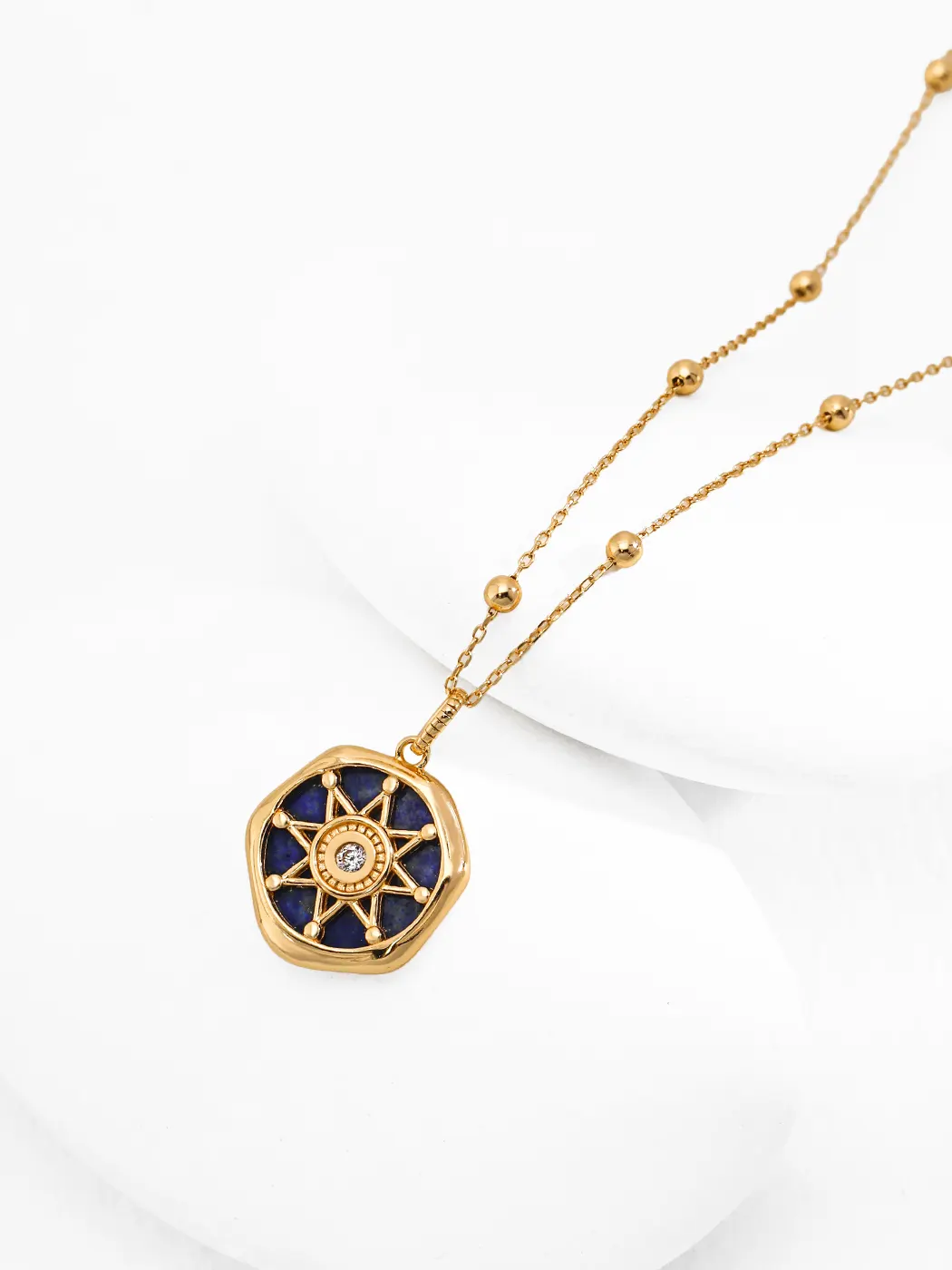 Celestial Compass Lapis CZ Pendant in Sterling Silver - Image 4