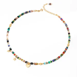Colorful Stone Necklace – S925 Vintage Gold Charm