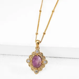 Royal Amethyst Crest Necklace Vintage Gold Amulet