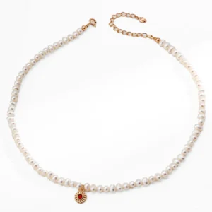 Natural Pearl Agate Necklace – S925 Sterling Silver Vintage Gold