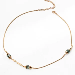 Moss Agate Necklace with Lapis Inlay Bar in 18K Gold