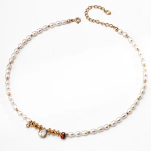 Vitae Drop Pearl Choker with Cubic Zirconia in Sterling Silver