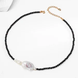 Dark Burning Baroque Pearl Choker with Black Onyx