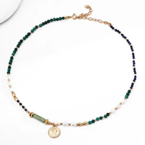 Empire Coin Pearl Necklace in S925 with Malachite Lapis