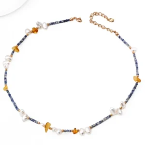 Horizon Blend Pearl Choker in Sterling Silver with Amber Blue Stone