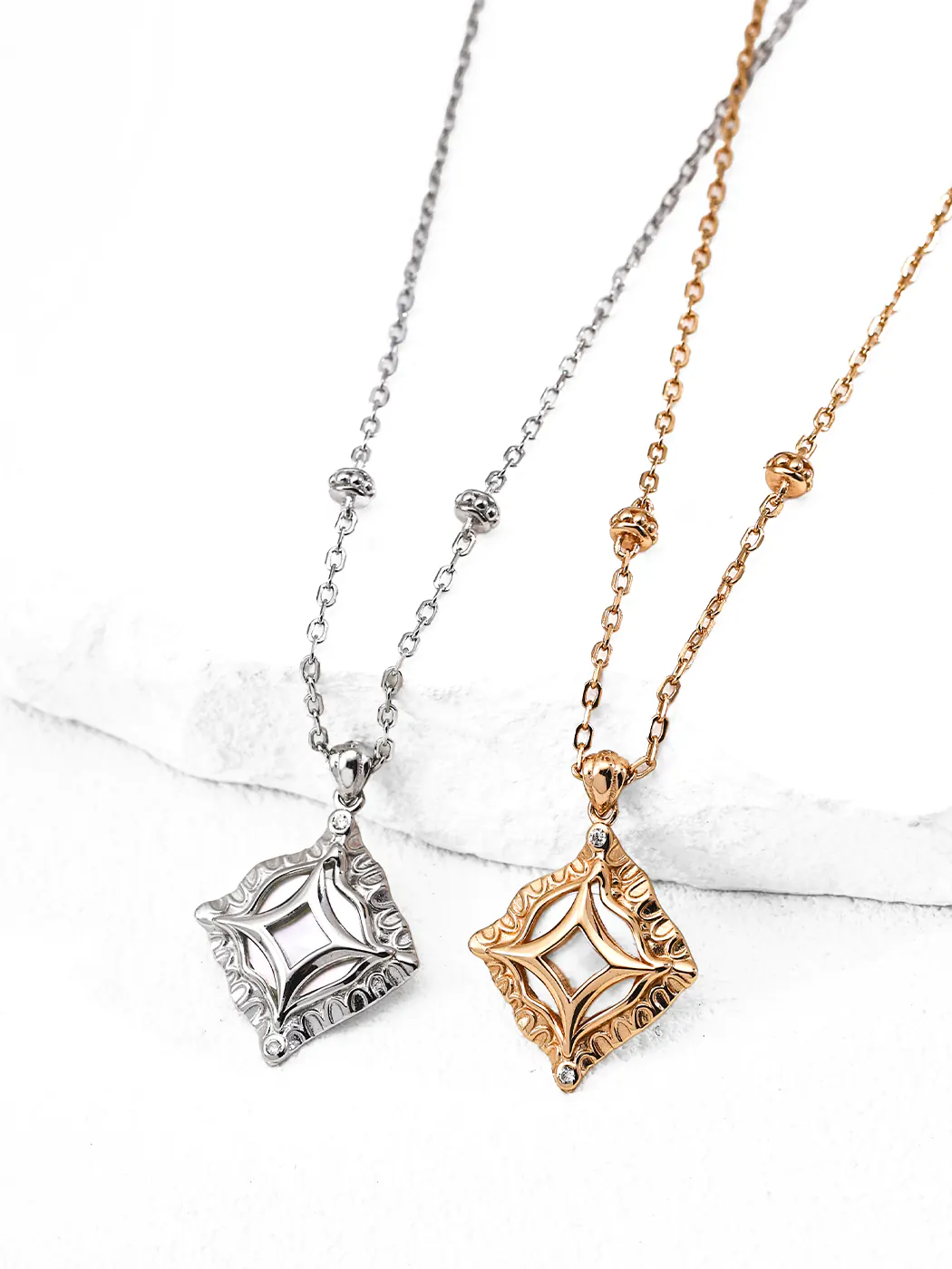 Lozenge Gleams CZ Pendant Sterling Silver with Mother of Pearl