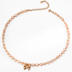 Blush Bow Pearl Necklace Sterling Silver