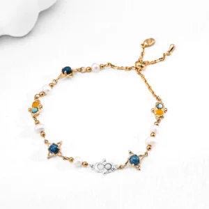 Pearl Turquoise Bracelet – S925 Sterling Silver Vintage Gold