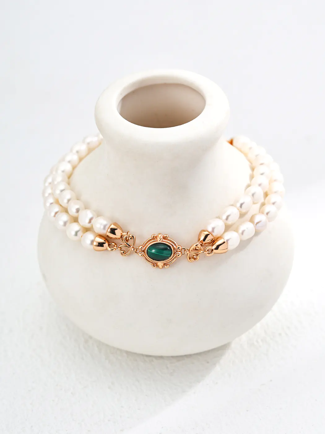 Malachite Double Strand Natural Pearl Bracelet - Image 7