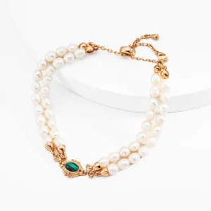 Malachite Double Strand Natural Pearl Bracelet