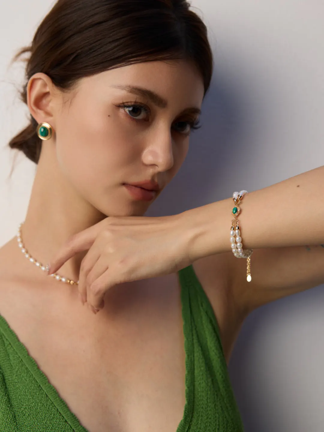 Malachite Double Strand Natural Pearl Bracelet - Image 5