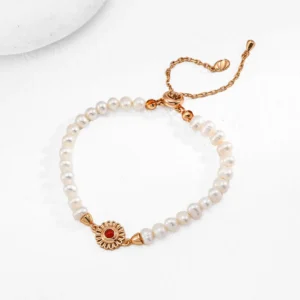 Natural Pearl Red Onyx Bracelet in Sterling Silver