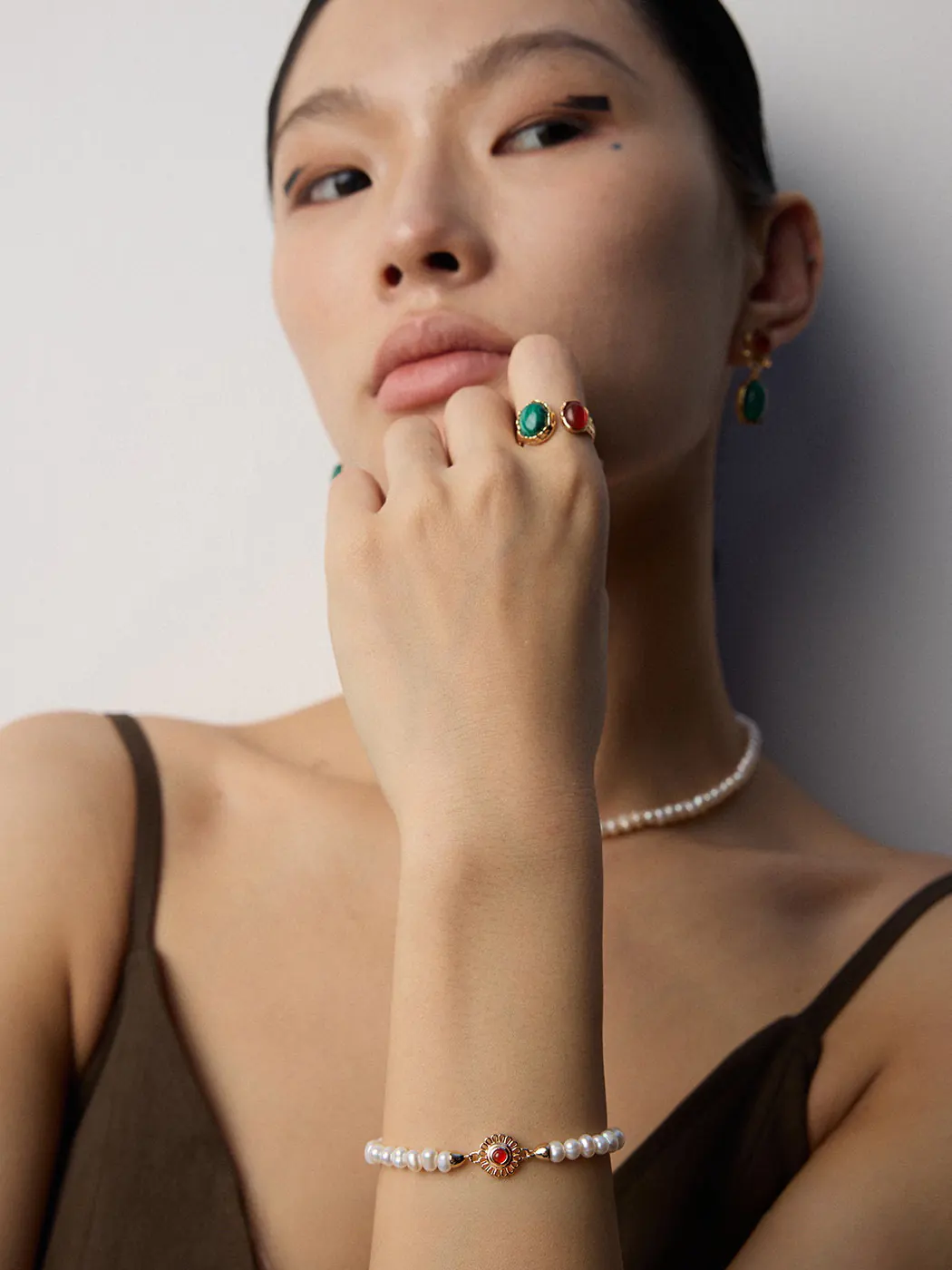 Natural Pearl Red Onyx Bracelet in Sterling Silver - Image 3