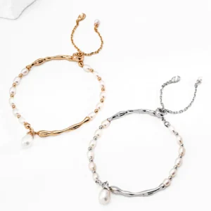 Pearl Adjustable Bracelet – S925 Sterling Silver Vintage Gold
