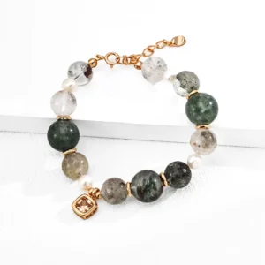 Phantom Quartz Bracelet with Pearls in Sterling Silver