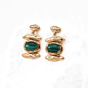 Malachite Earrings Silver Vintage Style