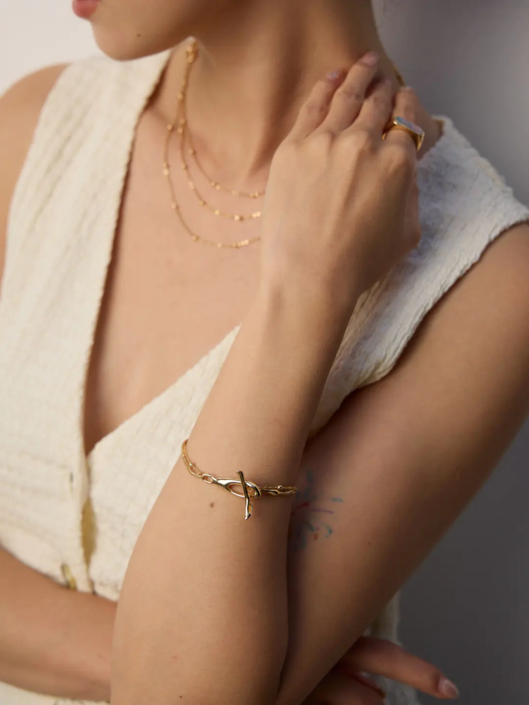 Layered Chain Bracelet – S925 Gold-Plated Sterling Silver - Image 4