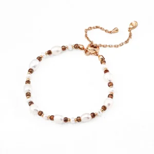 S925 18K Gold Brown Glass Bead & Natural Pearl Bracelet