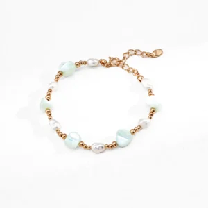 S925 18K Gold Natural Pearl & Irregular Shell Bead Bracelet