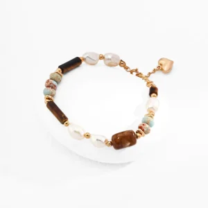 Tiger Eye Natural Pearl Bracelet – S925 Vintage Gold with Shoushan Stone