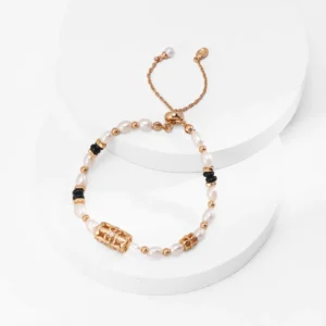 Pearl Onyx Shell Gold Bracelet – S925 Sterling Silver Vintage Gold