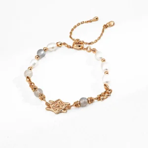 Pearl Moonstone Bracelet – S925 Sterling Silver Vintage Gold