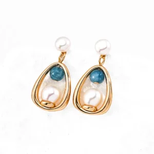 Luminous Lantern Pearl Earrings with Blue Chalcedony