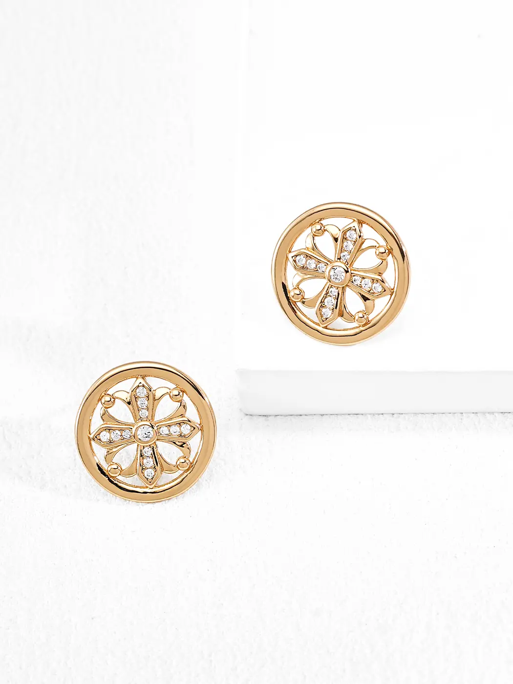 Vintage Fleur Cross Studs in S925 with CZ - Image 3